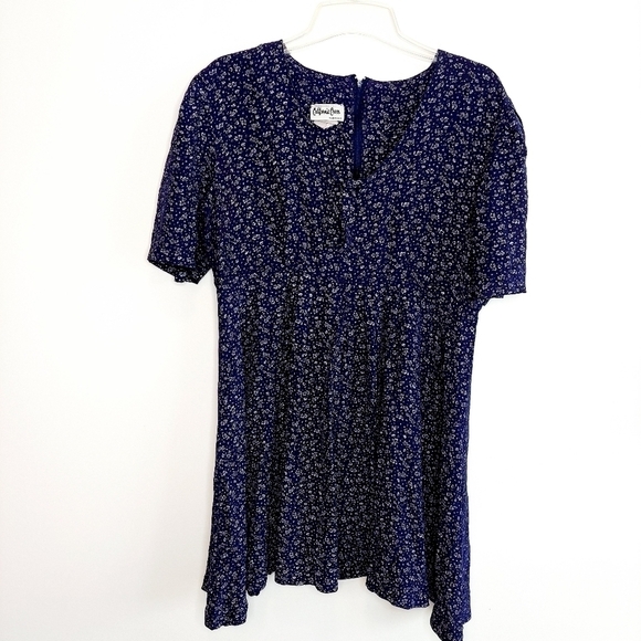 Vintage California Cover Y2K Babydoll Dress Navy Blue Floral Made in the USA - Picture 6 of 9